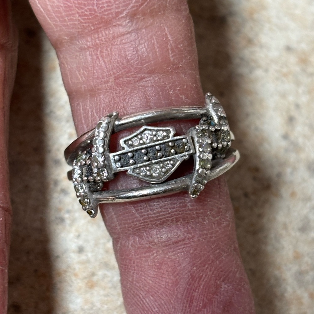 Harley Davidson 925 sterling Silver and Black Shield Ring